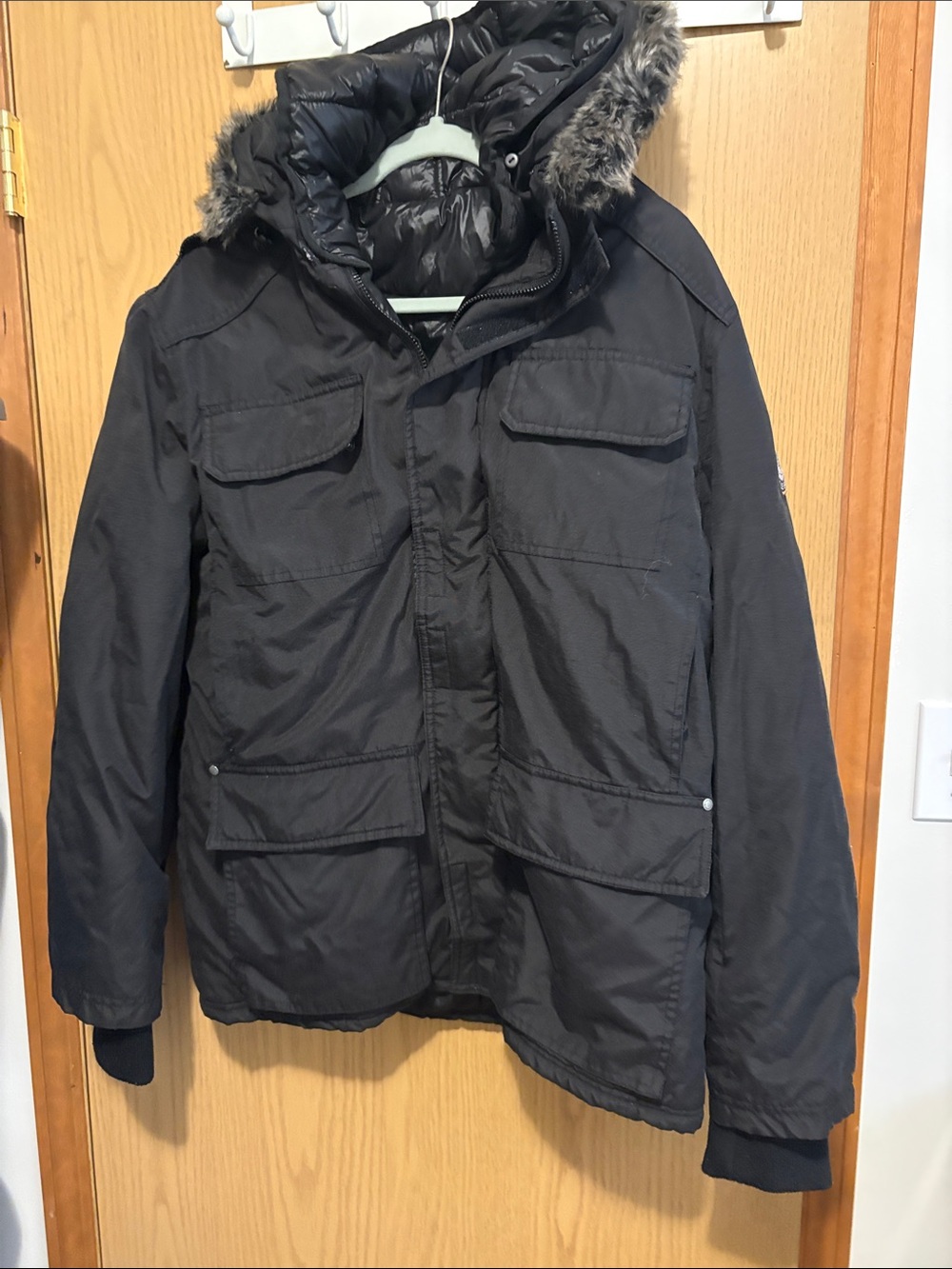 Buffalo David Bitton Black Hooded Field Jacket with Faux-Fur Trim